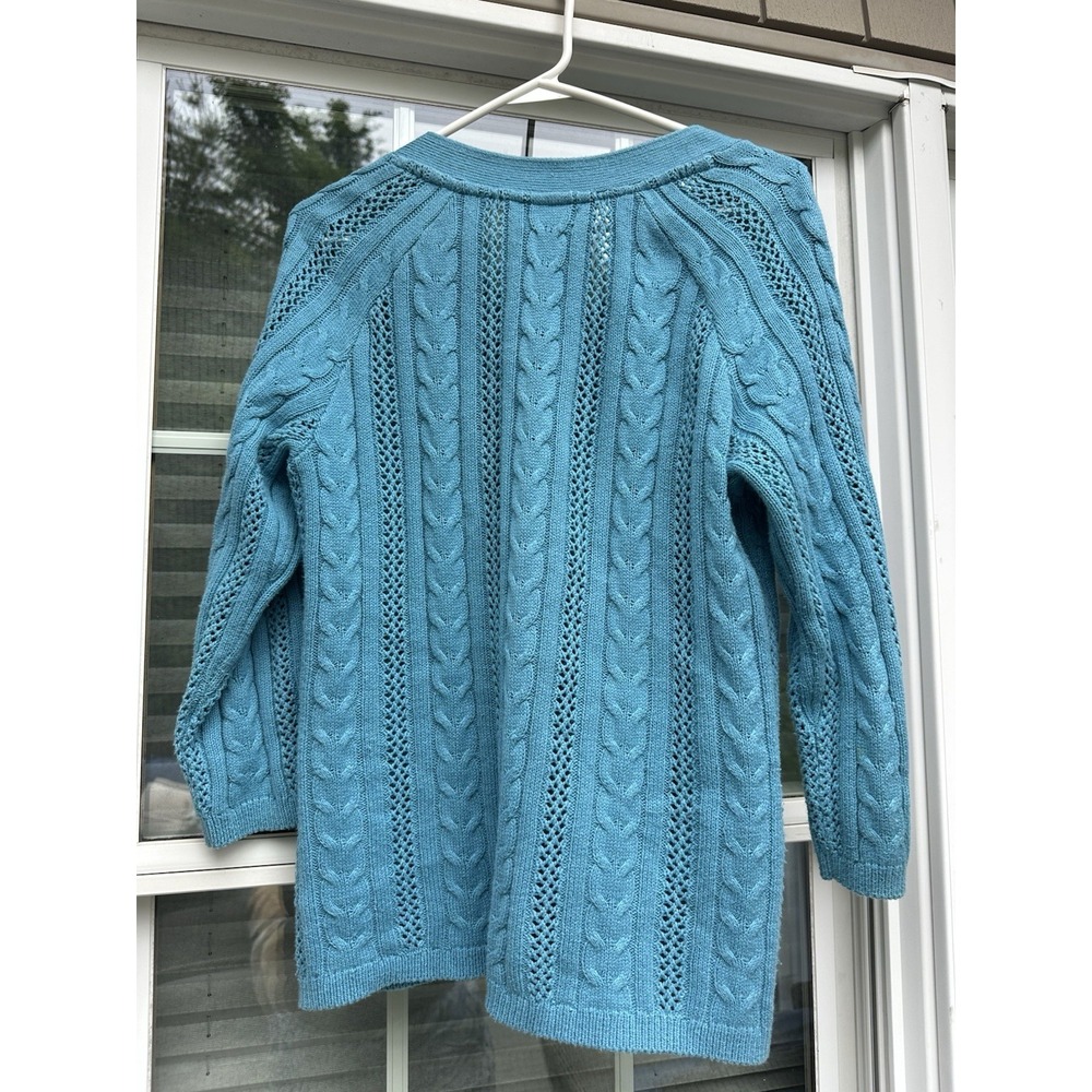 LL Bean blue  Cardigan Women's Medium 3/4 Sleeve Button Front Knit - Picture 2 of 2